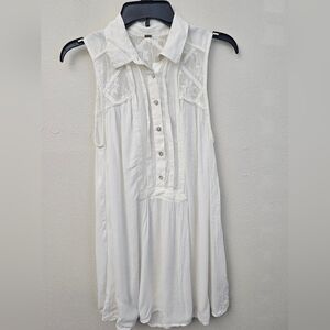 FREE PEOPLE Ivory Lace Inset Tunic Top Sleeveless Sz S